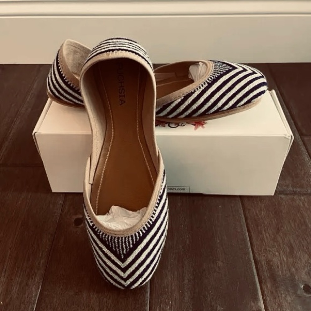 Fuchsia Artisan Sustainable Flats Black Peplum Sold out. New in box. Size 7